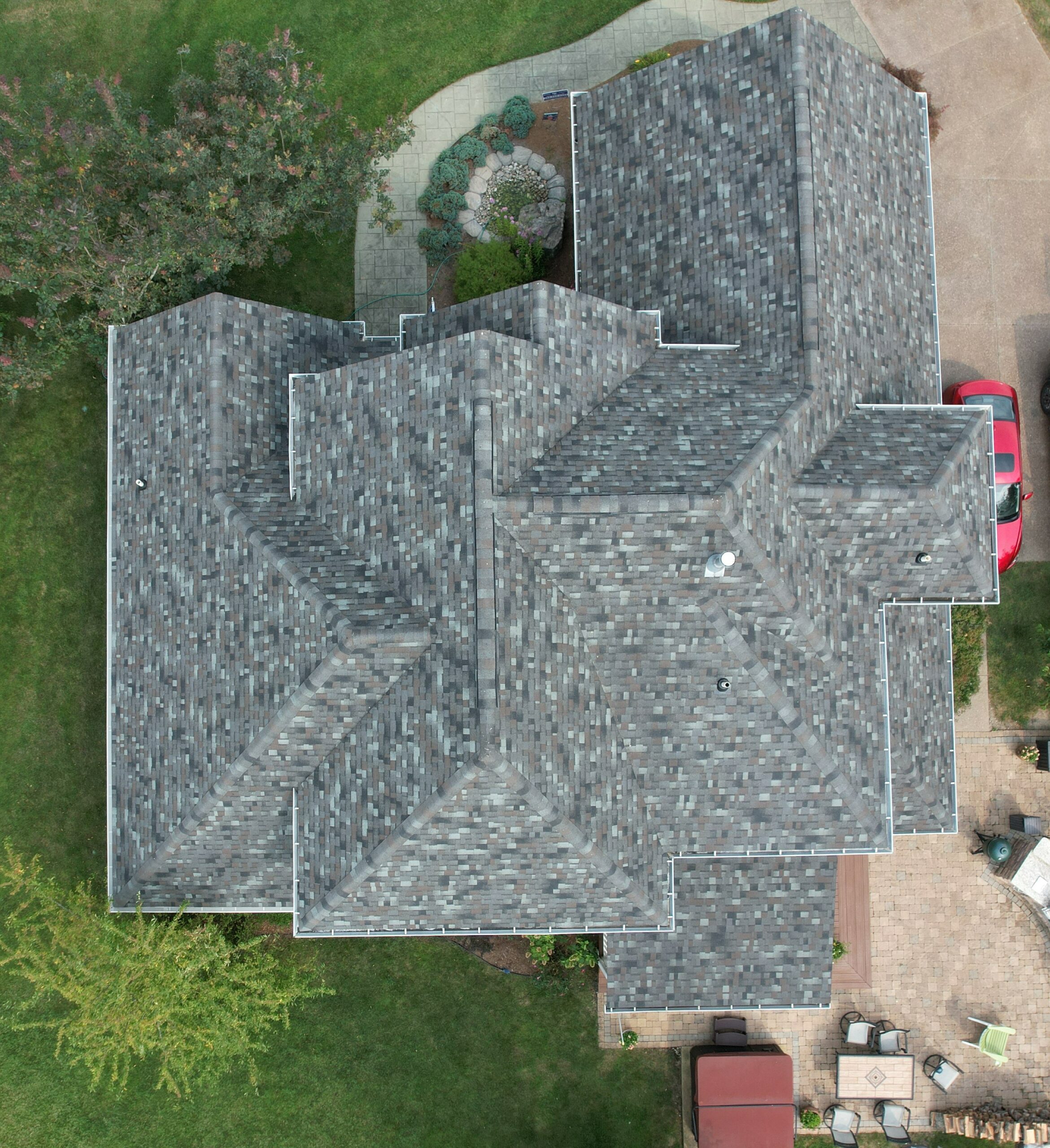 Aerial view of full roof installation