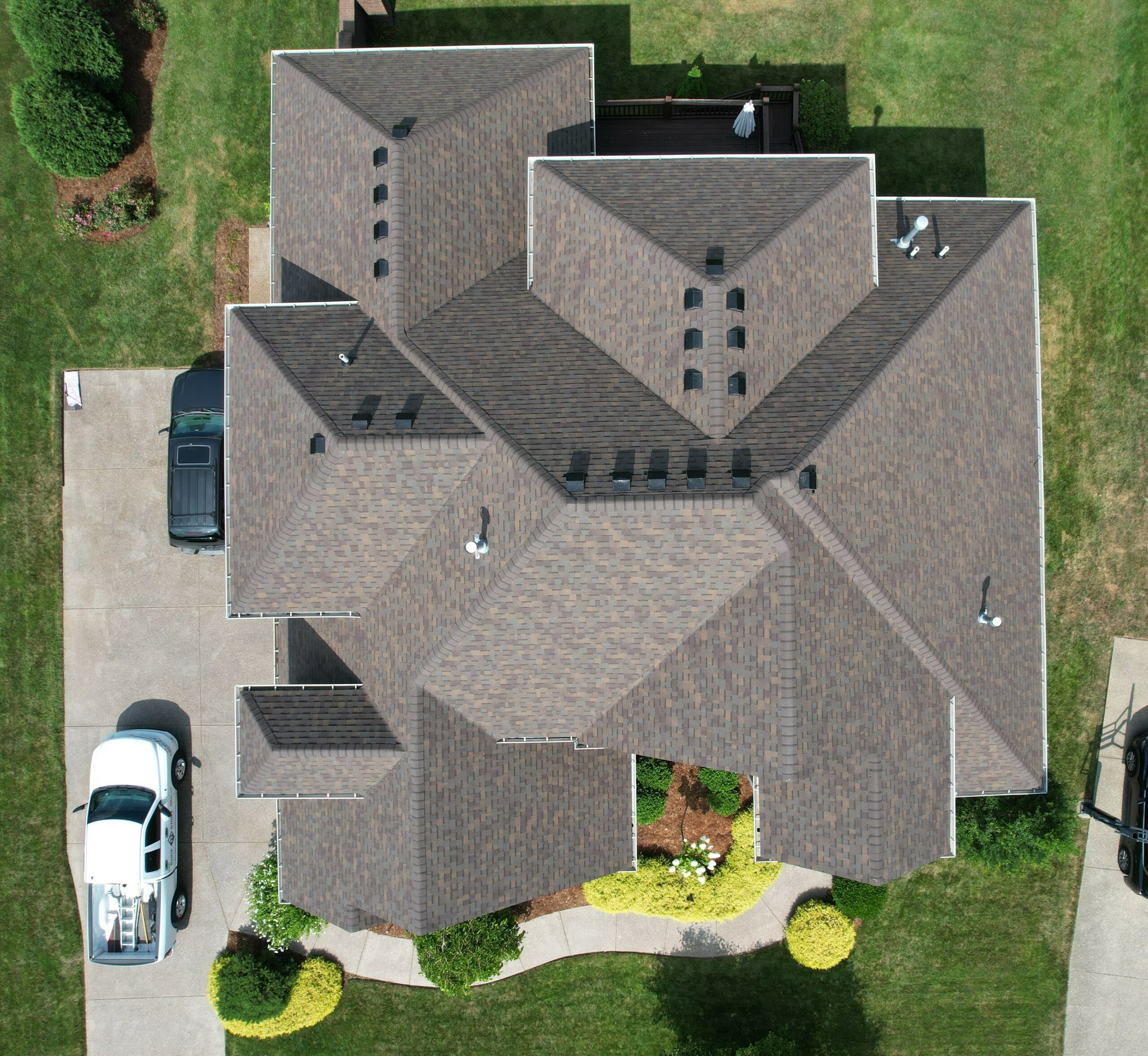 Aerial view of new roof completed by Roof It Right in Louisville, KY