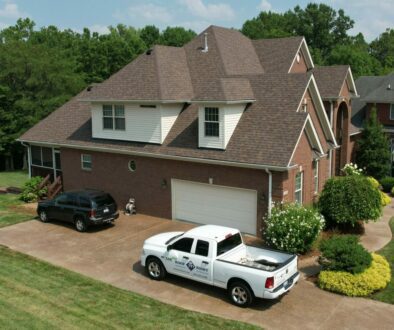 Home with brown roof repair