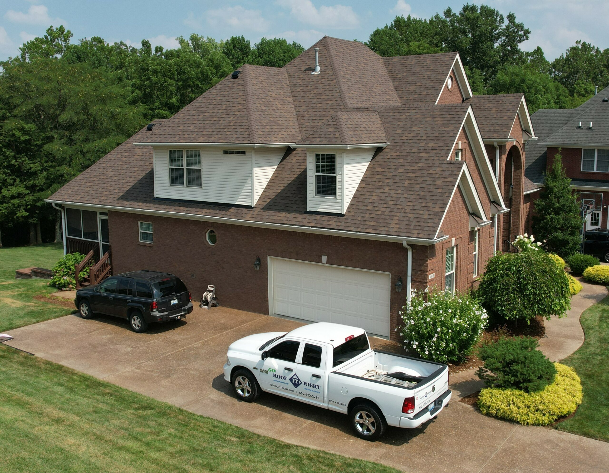 Home with brown roof repair