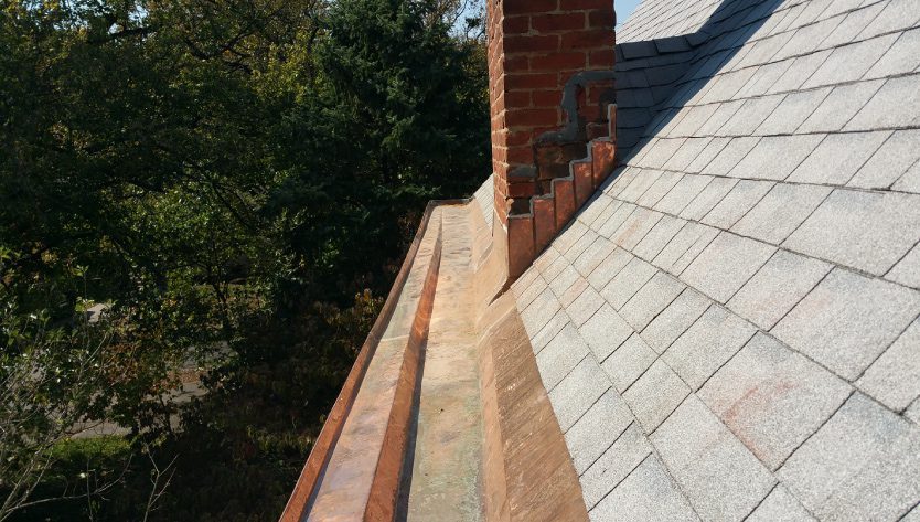 Copper gutters on a new roof