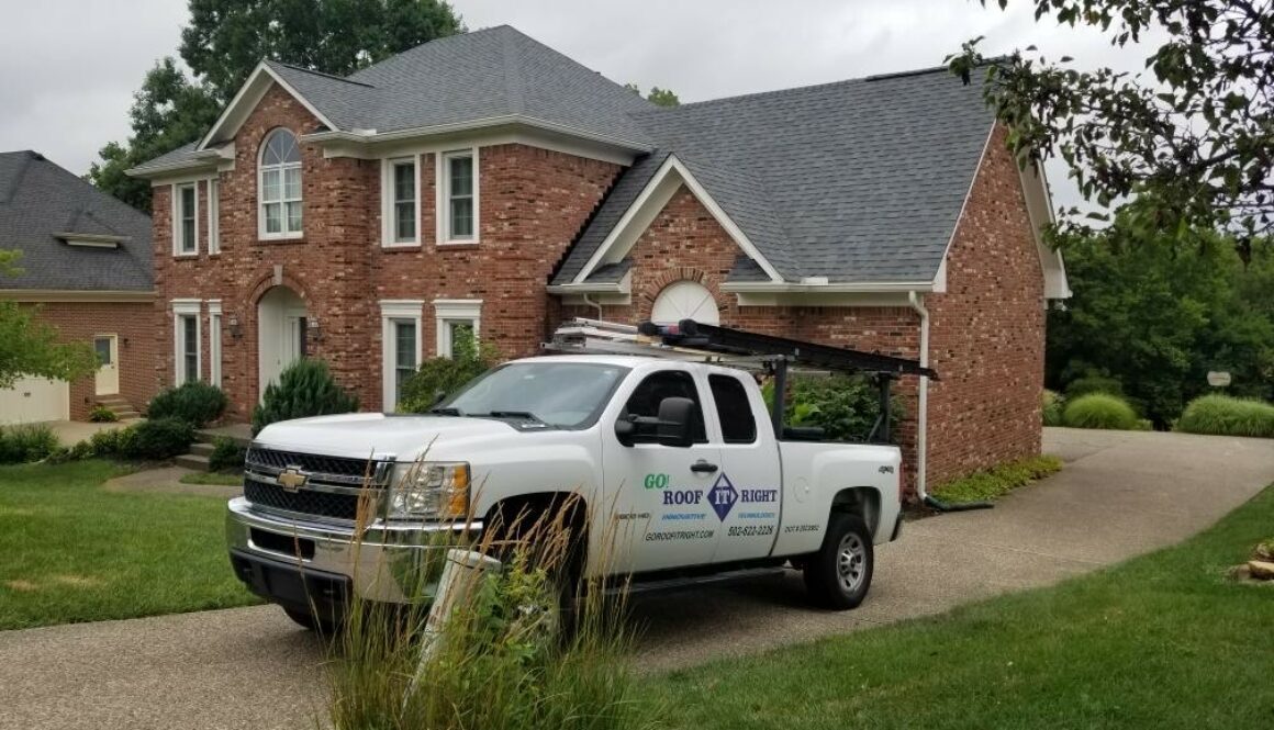 Go Roof It Right Truck at a customer residence