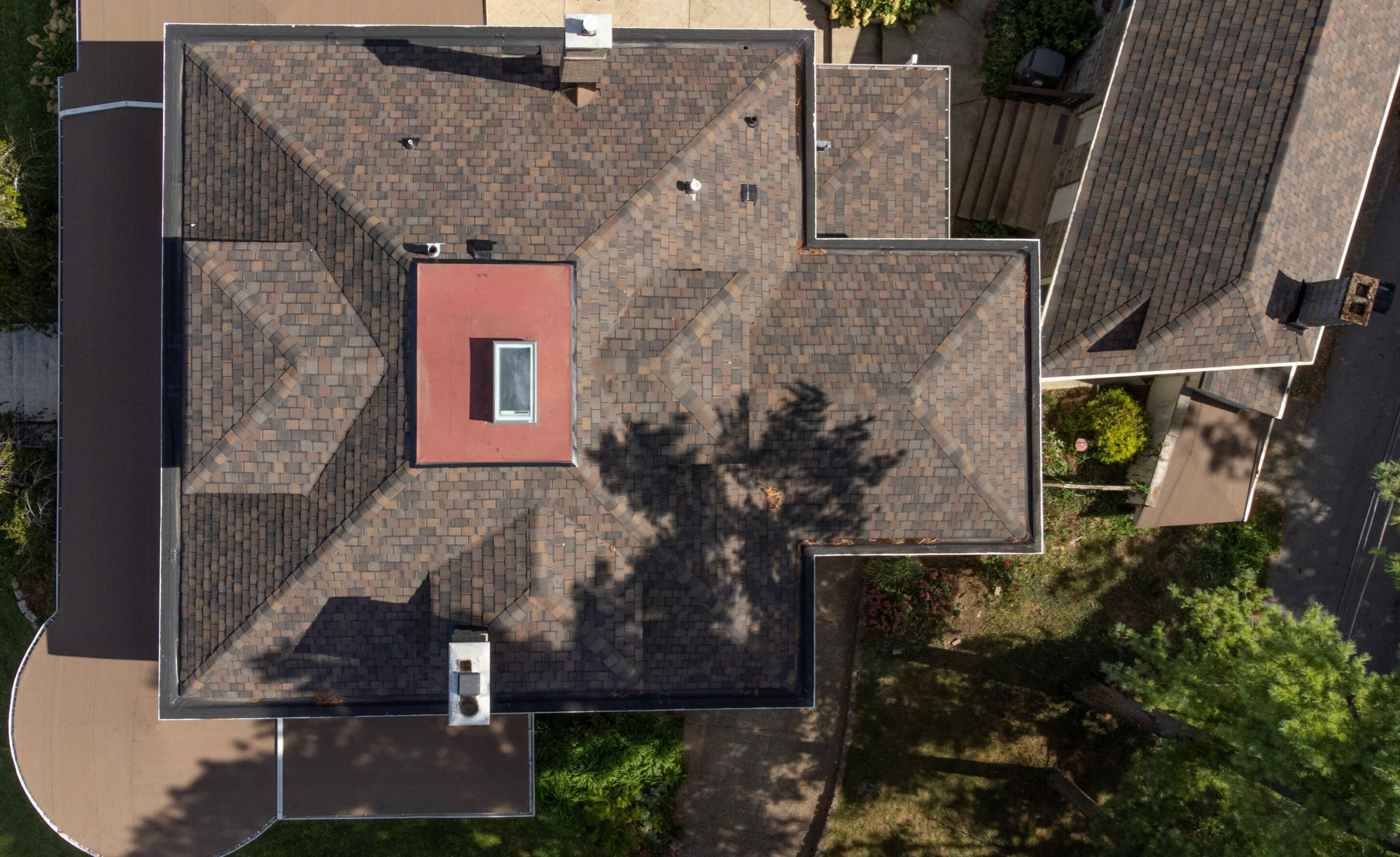 Aerial top view of full roof installation completed by Roof it Right