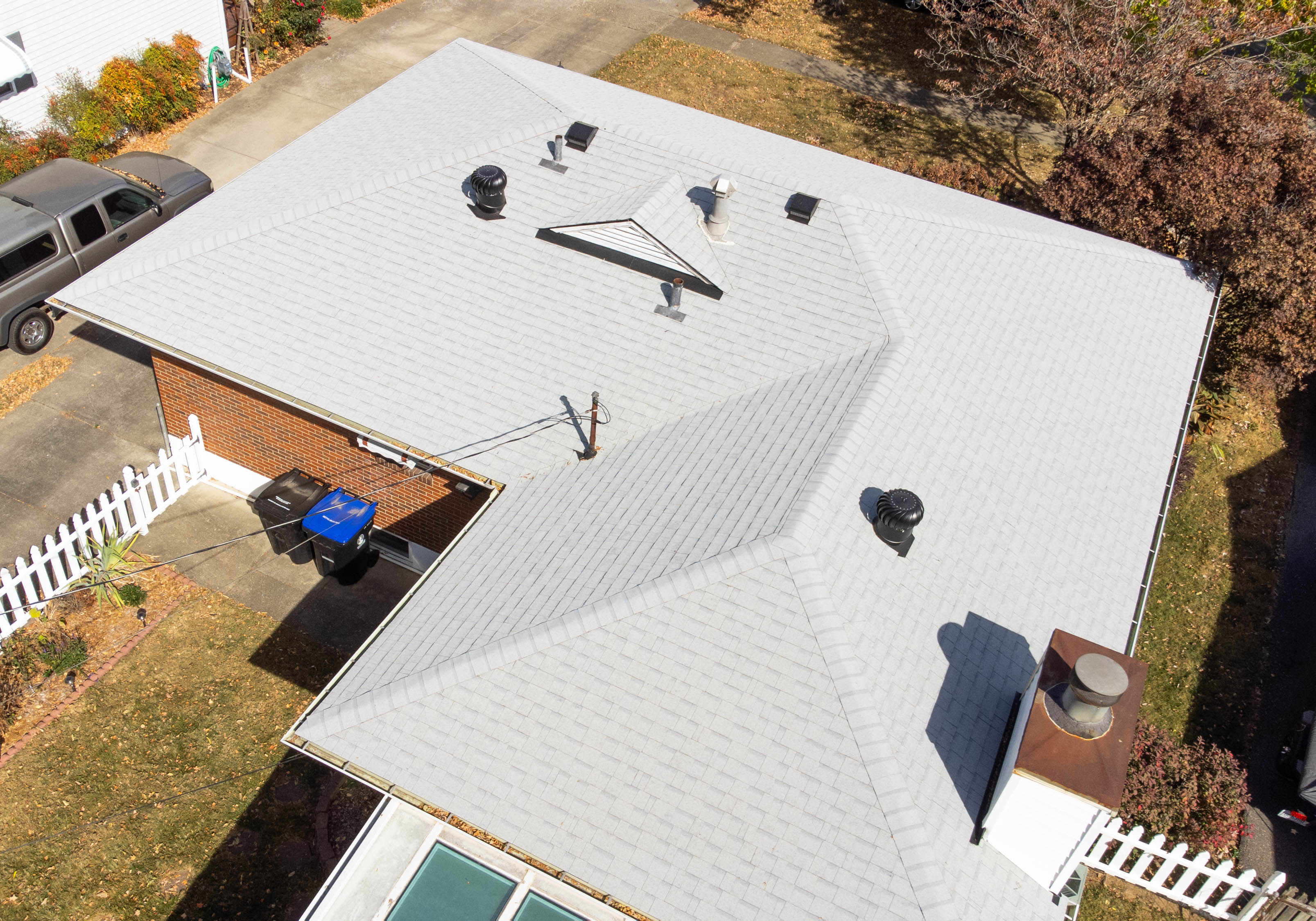 Aerial top view of full roof installation completed by Roof it Right