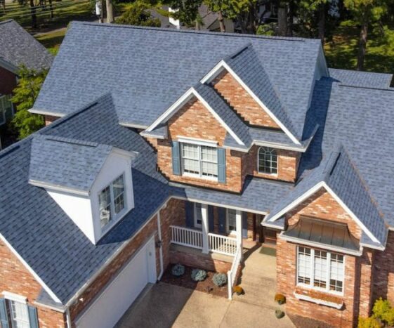 Gray blue roof shingles aerial view